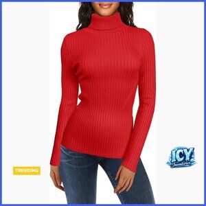 Viscose Nylon Turtleneck Ribbed Sweater Pullover Fitted Long Sleeve
